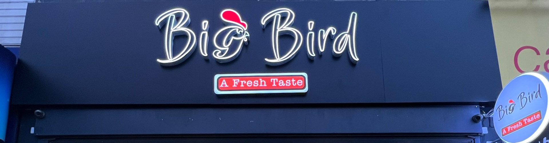 takeaway signage, big bird chicken shop London Ealing. signage made by shop signs London