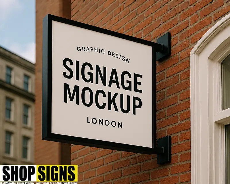 Graphic designer working on shop signage layout mockup