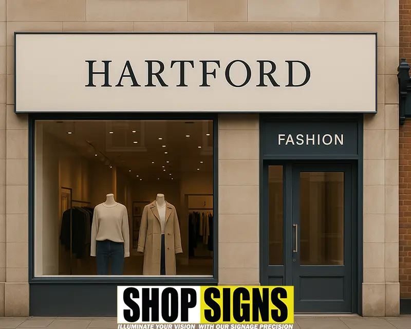 Stylish London fashion store with bespoke sign